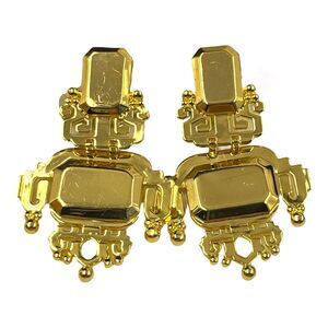 NICHOLAS LIU GOLD CHINOISERIE DROP EARRINGS OVERSIZED CHUNKY CLIP DESIGNER HSN